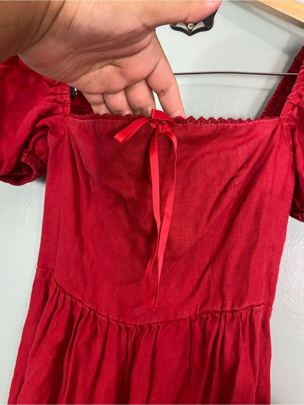 Reformation Marella Linen Dress Midi Red Size 2 - Picture 4 of 13